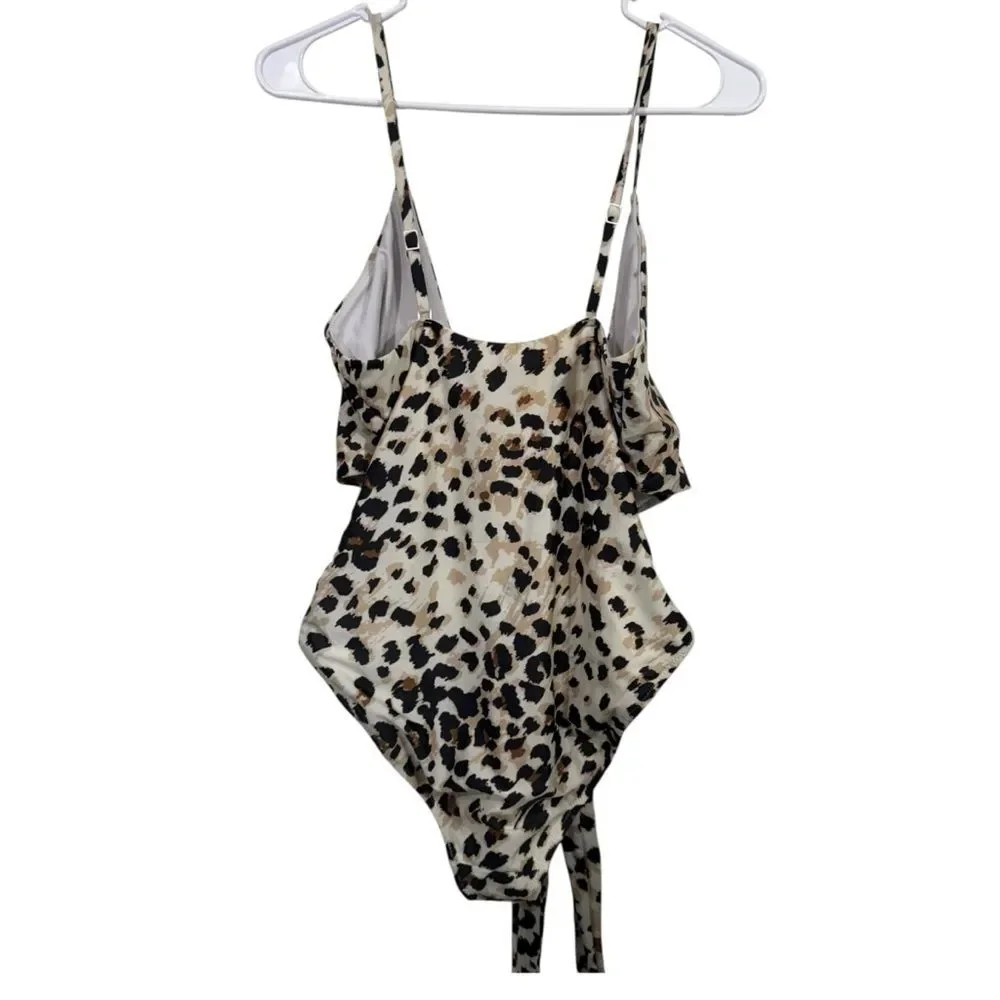 Aerie Leopard Print Wrap One Piece Full Coverage Swimsuit